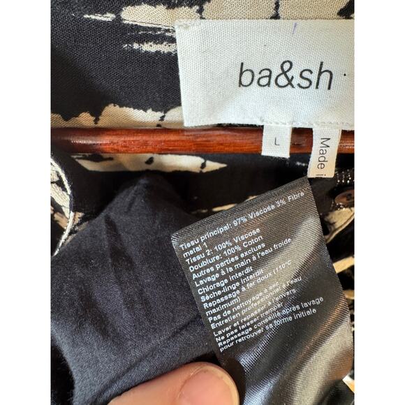 ba&sh Kenya Tie Dye Dress Size Large (3) Black Noir & Beige Metallic 3/4 Sleeves - Picture 11 of 13